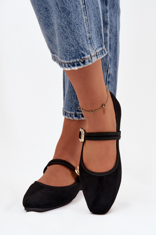 Balerínky s popruhmi I Złotą s prackami z eko semišuoIne čierna Adelora