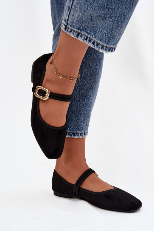 Balerínky s popruhmi I Złotą s prackami z eko semišuoIne čierna Adelora