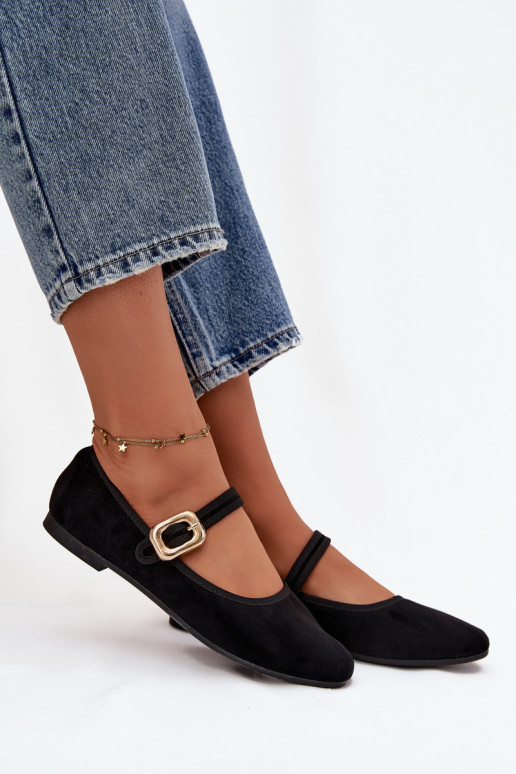 Balerínky s popruhmi I Złotą s prackami z eko semišuoIne čierna Adelora