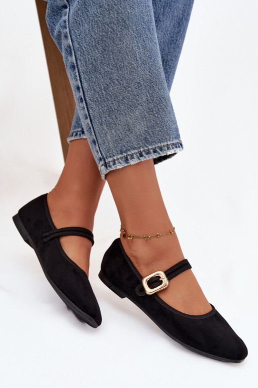 Balerínky s popruhmi I Złotą s prackami z eko semišuoIne čierna Adelora