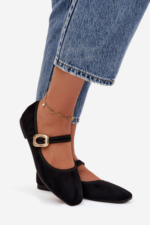 Balerínky s popruhmi I Złotą s prackami z eko semišuoIne čierna Adelora