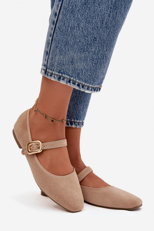 Balerínky s popruhmi I Złotą s prackami z eko semišuoIne béžová Adelora