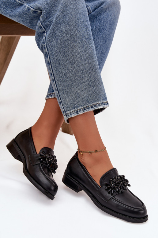 topánky dámske mokasíny s ozdobami čierna Murelle