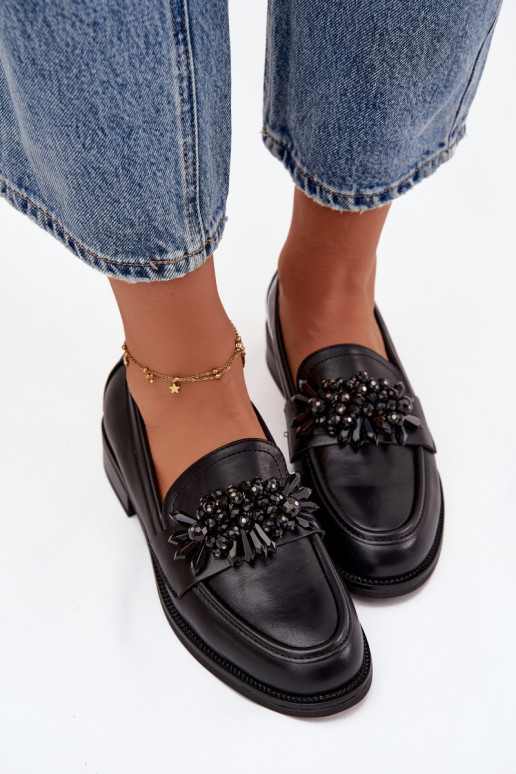 topánky dámske mokasíny s ozdobami čierna Murelle