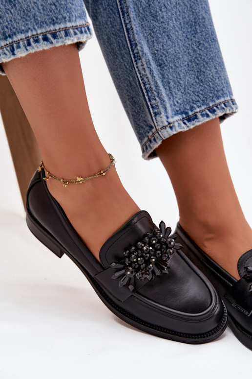 topánky dámske mokasíny s ozdobami čierna Murelle