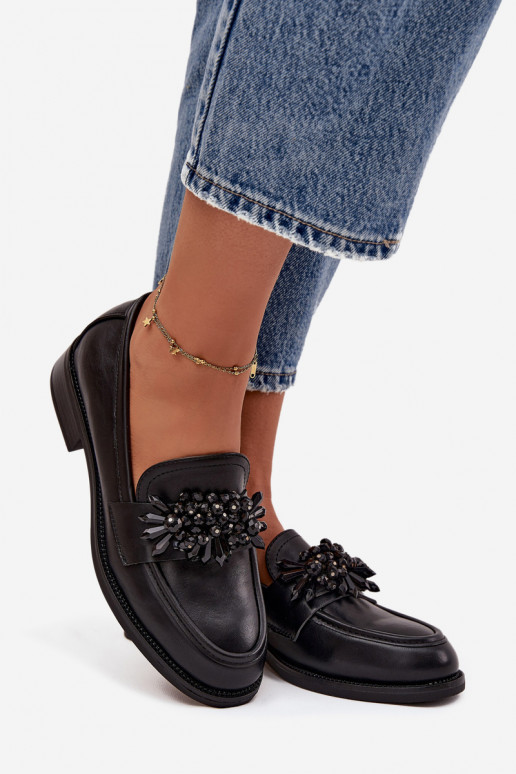 topánky dámske mokasíny s ozdobami čierna Murelle
