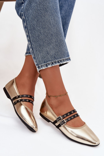 Balerínky Dámske S pruhmi zlatej farby Deliora