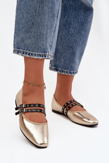 Balerínky Dámske S pruhmi zlatej farby Deliora 2