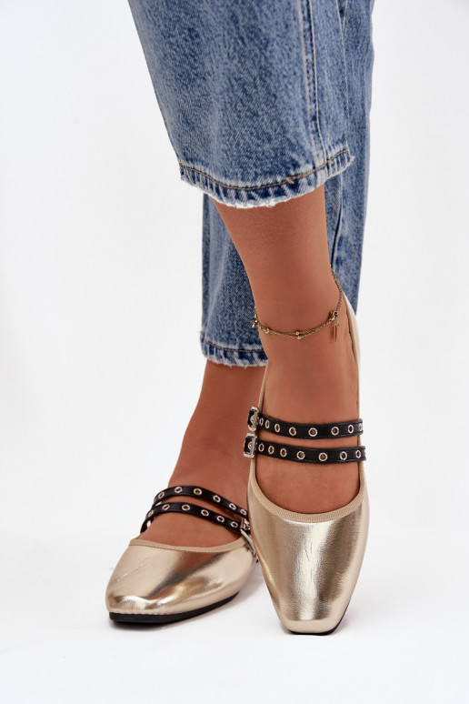 Balerínky Dámske S pruhmi zlatej farby Deliora