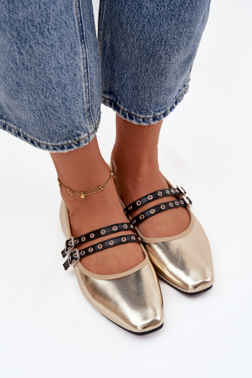 Balerínky Dámske S pruhmi zlatej farby Deliora