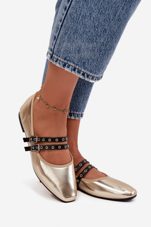 Balerínky Dámske S pruhmi zlatej farby Deliora