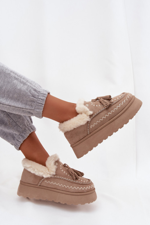 Snehule Dámske s platformou s kožušinou A Fringes béžová Ferayne