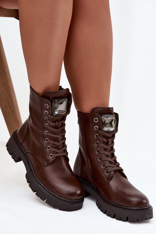 Pracovné členkové topánky DámskeOzdoba Eko Kožené CzekoladoIne Karessa