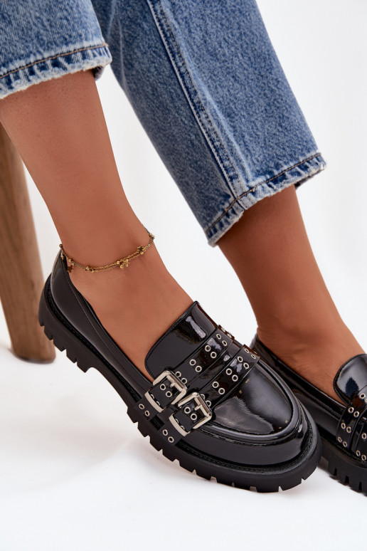 dámske mokasíny s lakovým efektom S pruhmi I strieborná farbami s prackamimi čierna Gabrisse
