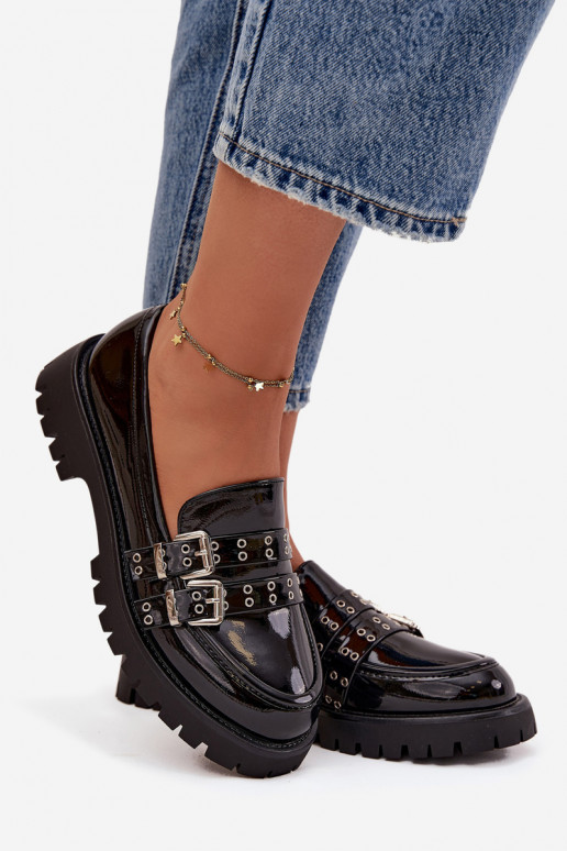 dámske mokasíny s lakovým efektom S pruhmi I strieborná farbami s prackamimi čierna Gabrisse