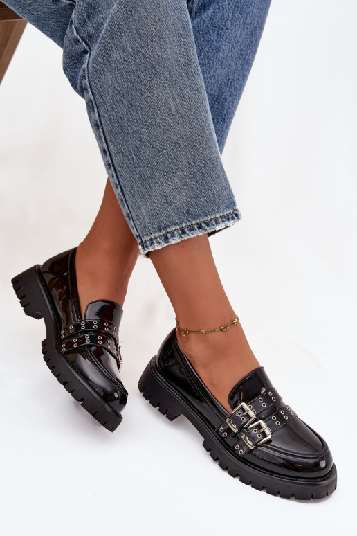 dámske mokasíny s lakovým efektom S pruhmi I strieborná farbami s prackamimi čierna Gabrisse