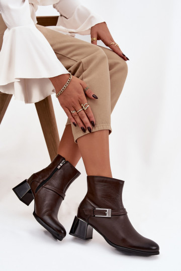 Kožené Dámske čižmy s podpätkami s prackami Zazoo 60562 CzekoladoIne
