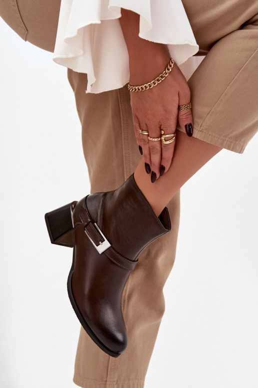 Kožené Dámske čižmy s podpätkami s prackami Zazoo 60562 CzekoladoIne