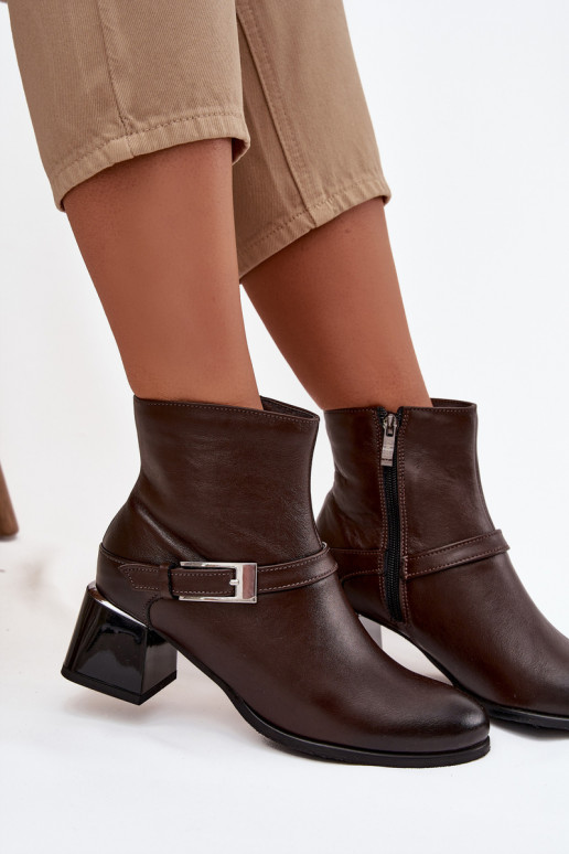 Kožené Dámske čižmy s podpätkami s prackami Zazoo 60562 CzekoladoIne