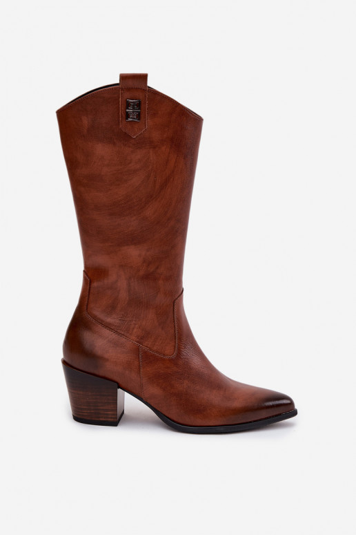 Kožené čižmy kovbojský štýl s podpätkami zahriať sa Zazoo 70155 Hnedá farba