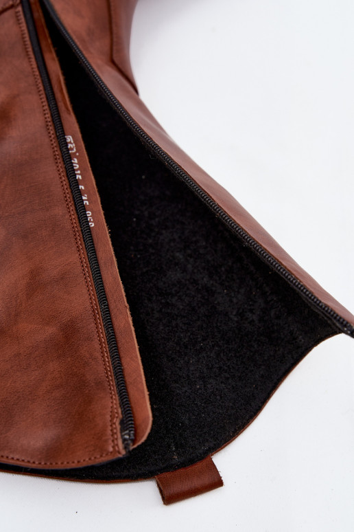 Kožené čižmy kovbojský štýl s podpätkami zahriať sa Zazoo 70155 Hnedá farba