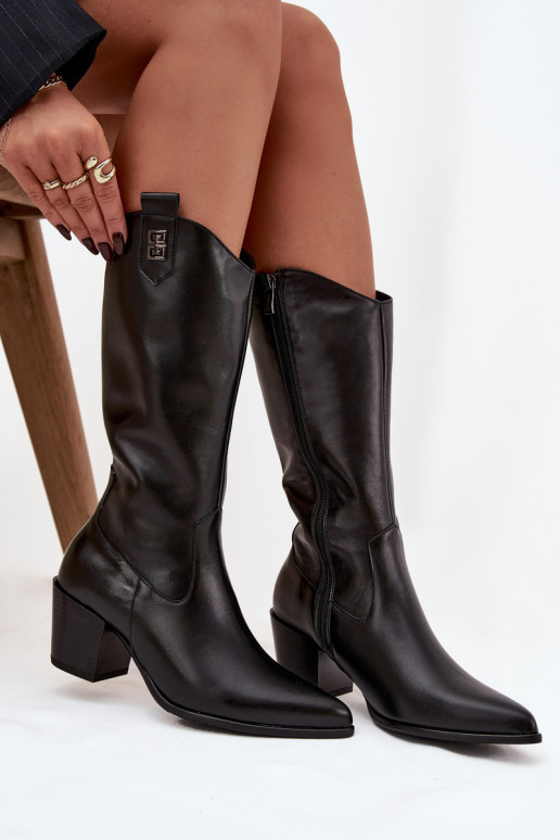 Kožené čižmy kovbojský štýl s podpätkami zahriať sa Zazoo 70155 čierna