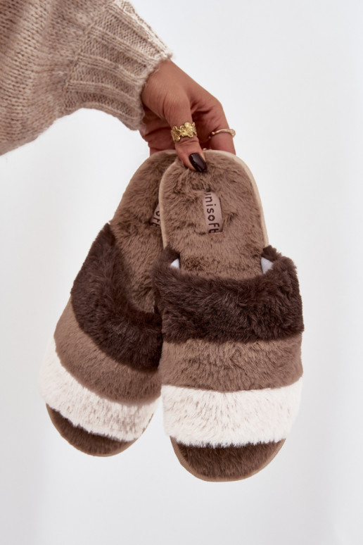 s kožušinou Papuče Dámske S pruhmi Hnedá farba Tahlisse