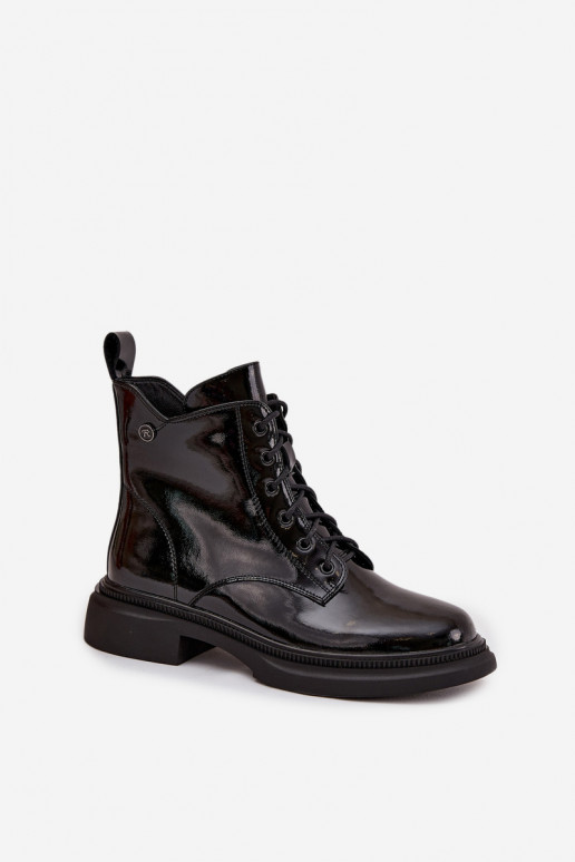 Kožené s lakovým efektom Čižmy zahriať sa čierna Gisella