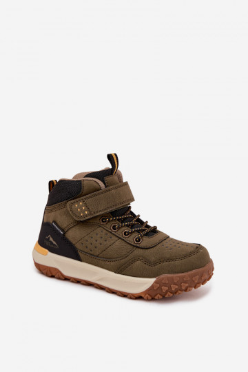 turistické topánky deti s lepiacimi spojkami khaki farby Pavisse