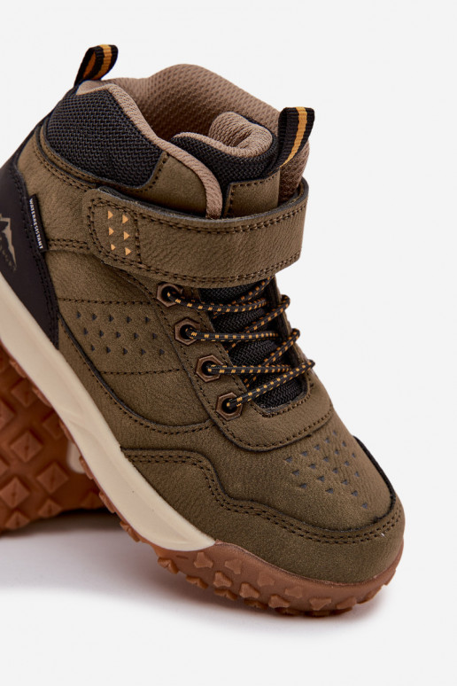 turistické topánky deti s lepiacimi spojkami khaki farby Pavisse