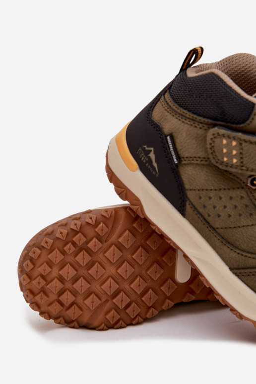 turistické topánky deti s lepiacimi spojkami khaki farby Pavisse