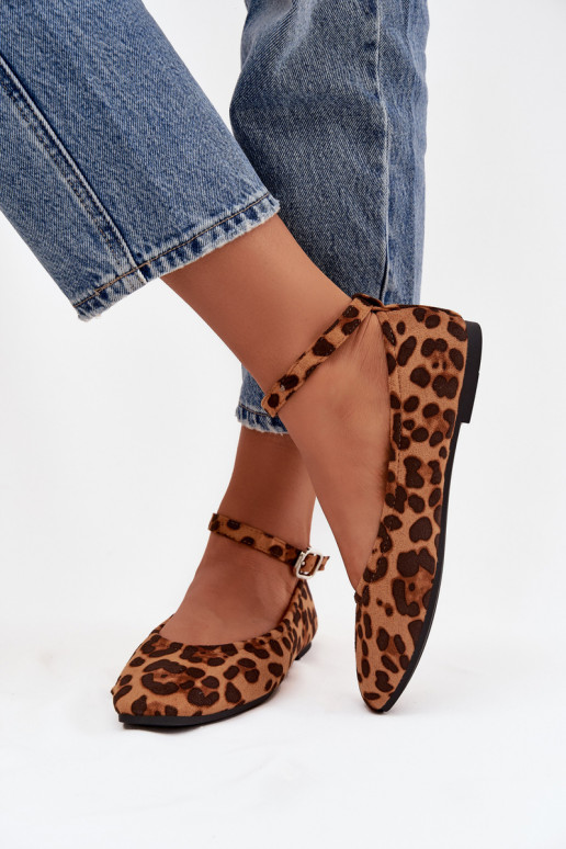 Balerínky Dámske s popruhmi I s prackami so vzormi leopardej kožušiny Janelor
