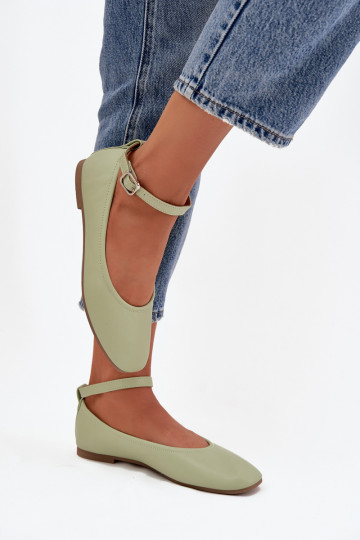 Balerínky Dámske s popruhmi I s prackami zelená farba Janelor