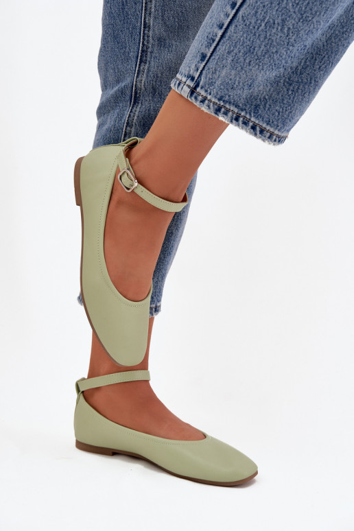 Balerínky Dámske s popruhmi I s prackami zelená farba Janelor