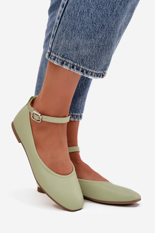 Balerínky Dámske s popruhmi I s prackami zelená farba Janelor