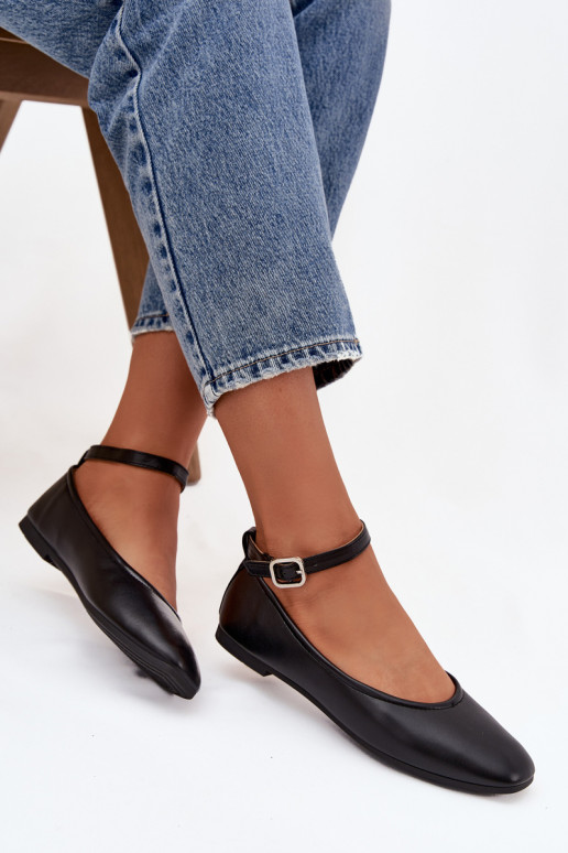 Balerínky Dámske s popruhmi I s prackami čierna Janelor