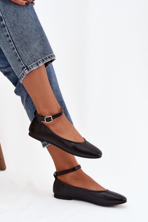 Balerínky Dámske s popruhmi I s prackami čierna Janelor