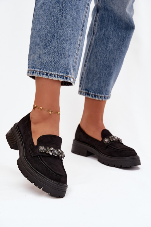dámske mokasíny so svietiacimi otvormi z eko semišuoIne čierna Lavisse