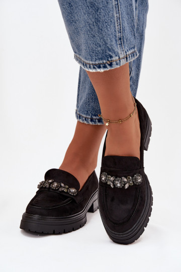 dámske mokasíny so svietiacimi otvormi z eko semišuoIne čierna Lavisse 2