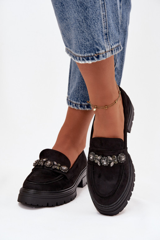 dámske mokasíny so svietiacimi otvormi z eko semišuoIne čierna Lavisse