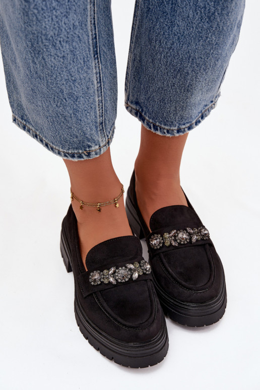 dámske mokasíny so svietiacimi otvormi z eko semišuoIne čierna Lavisse
