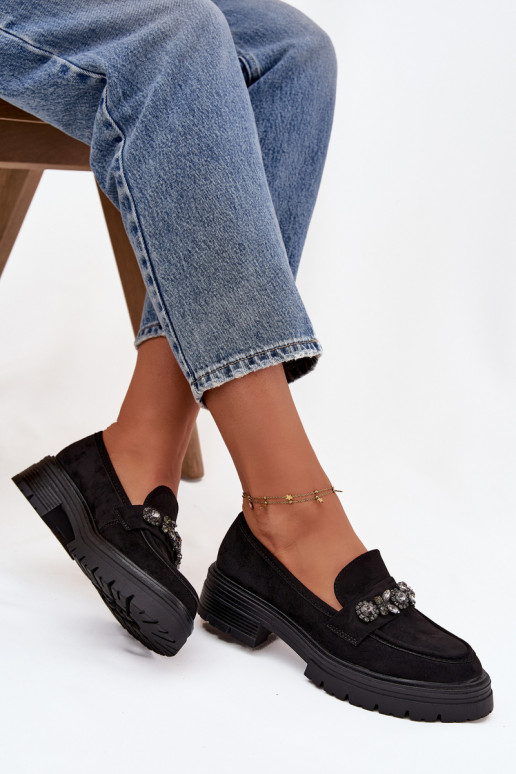 dámske mokasíny so svietiacimi otvormi z eko semišuoIne čierna Lavisse