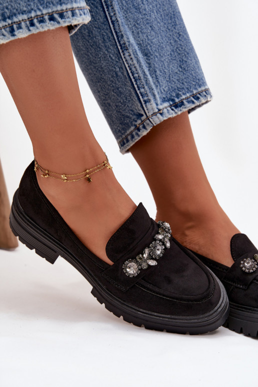 dámske mokasíny so svietiacimi otvormi z eko semišuoIne čierna Lavisse