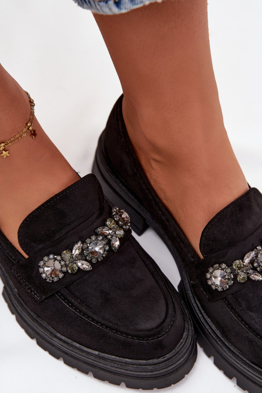 dámske mokasíny so svietiacimi otvormi z eko semišuoIne čierna Lavisse