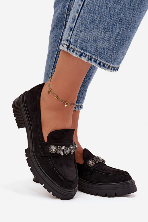 dámske mokasíny so svietiacimi otvormi z eko semišuoIne čierna Lavisse