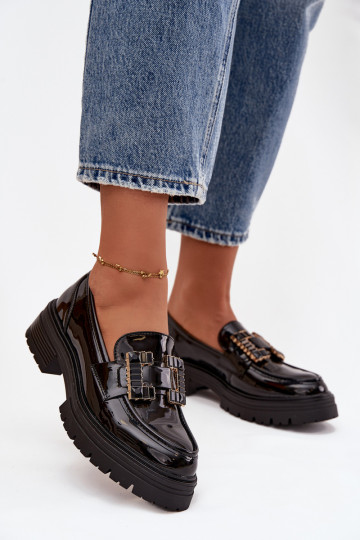 dámske mokasíny s lakovým efektom s ozdobami čierna Ysandra 2