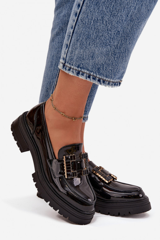 dámske mokasíny s lakovým efektom s ozdobami čierna Ysandra