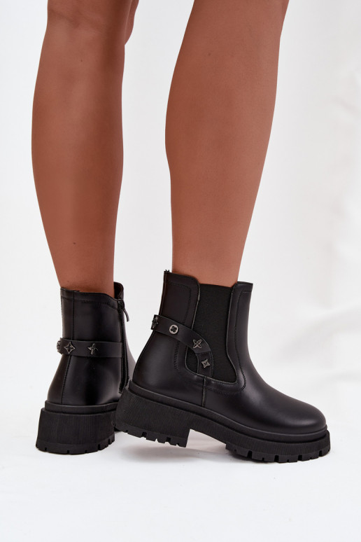 štýlové čižmy Zapnuté Hrad S Ornatemi Detalami zahriať sa čierna Verisse