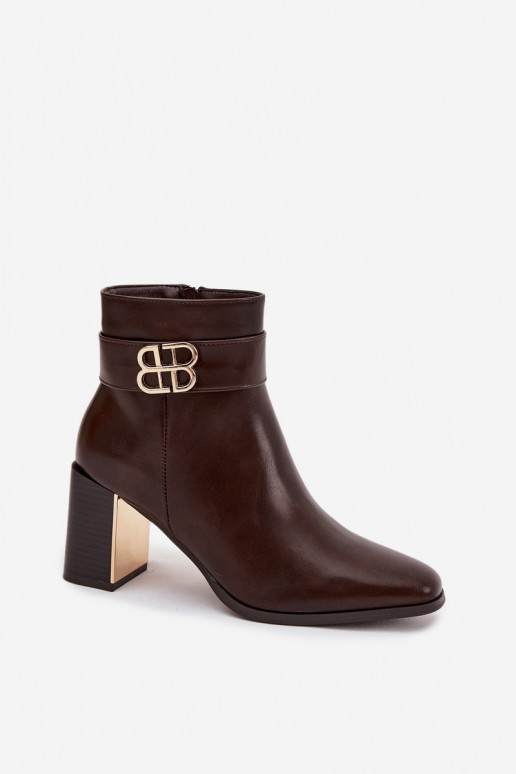 Dámske čižmy s popruhmi I zlatej farbym Detalem CzekoladoIne Galinne