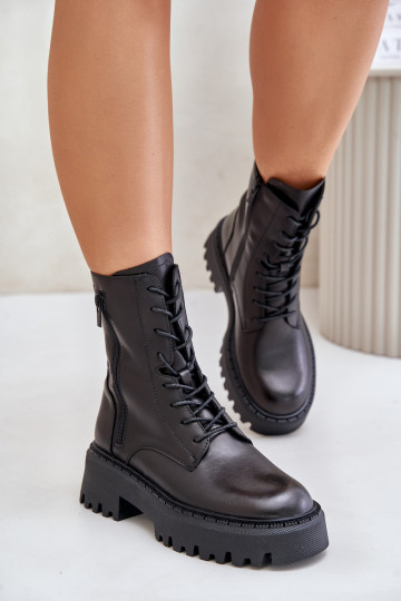 Kožené zahriať sa Pracovné členkové topánky Dámske Big Star OO274A387 čierna